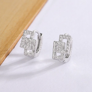 Geometric Interlocking Rectangle Hoop Earrings Copper With Zircon And 925 Sterling Silver Earring Post For Women
