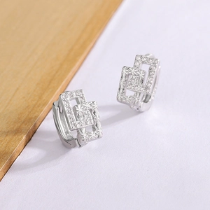 Luxury geometric square drop earrings with silver plating and sparkling pavé zircon stones