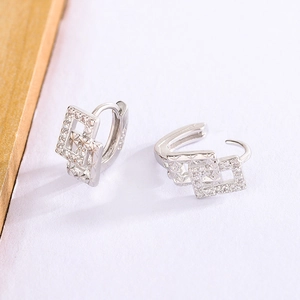 Interlocking square geometric hoop earrings in S925 sterling silver with pavé zircon stones