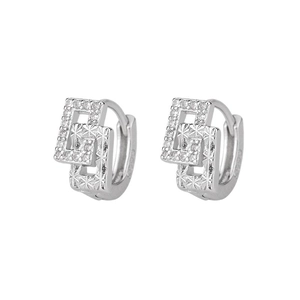 Luxurious geometric square hoop earrings in S925 sterling silver with sparkling pavé zircons
