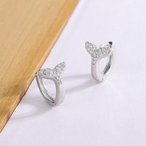 Elegant S925 sterling silver fishtail hoop earrings with pavé white zircon stones