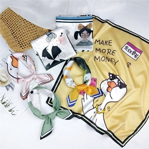 Fashionable silk scarf with vibrant illustrations and a stylish graphic print layout