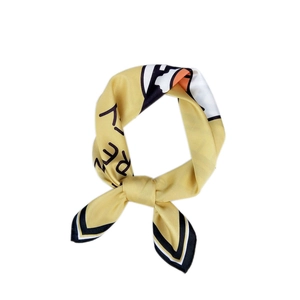 Ginger yellow silk square scarf with geometric print and black-white striped border