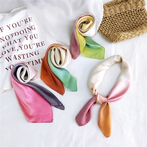 Elegant gradient satin square silk scarf in multiple colors for women fashion accessory