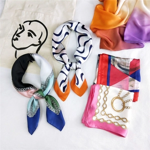 Women Vintage Satin Square Scarf Gradient Silk-Like Polyester Scarf For Women Accessories Nautical Chain Astrology Print Neck Scarf Foulard Headscarf
