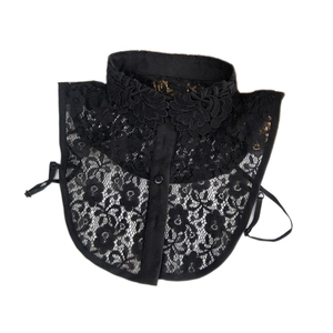 Col amovible chic en dentelle florale noire avec fermeture à boutons pour femmes
