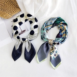 Elegant 70cm satin silk scarves featuring classic polka dots and vintage floral patterns