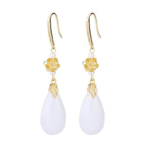 Boucles d'oreilles lotus plaquées or 14 carats avec perles et pendentifs gouttes