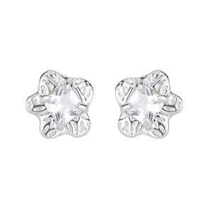 Close-up of silver starfish stud earrings featuring square-cut cubic zirconia crystals