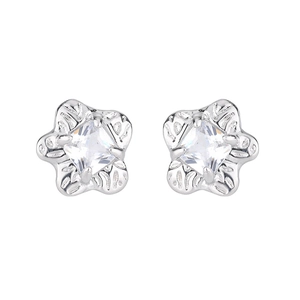 Exquisite square cut crystal starfish stud earrings with silver engraved floral borders