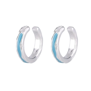 Irregular blue resin silver ear clips with wave texture for non-pierced ears