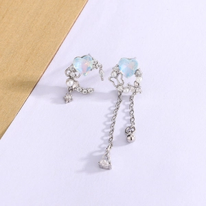 Asymmetrical Heart Opal Earrings With Copper Earring Post Moon Butterfly Design Long Tassel Rhinestone Artificial Pearl For Women