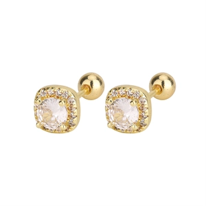 Exquisite square zircon stud earrings with gold plating and secure screw-back ball closures