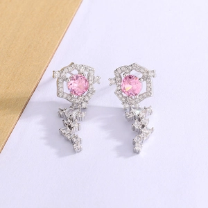Orecchini Pendenti Con Zircone Rosa Rame Geometrico Telaio Cavo Elegante Gioielli Di Moda Per Donne