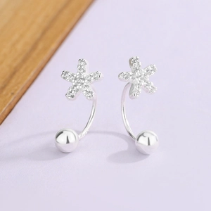 Sparkling crystal star-shaped C-loop screw back earrings with silver metal finish