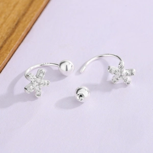 Sparkling pave zircon flower star screw back earrings in S925 sterling silver