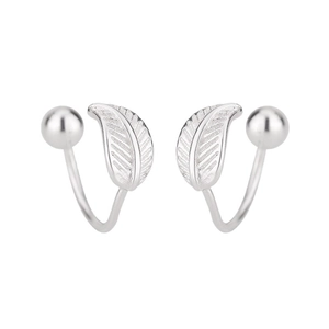 S925 silver leaf feather ear hooks with asymmetric bead design and U-shaped curves