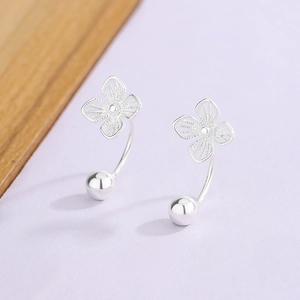 Hollow Four Leaf Clover Stud Earrings Copper With 925 Sterling Silver Earring Post Filigree Flower Screw Back For Women