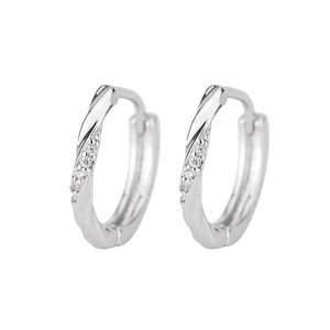 Polished silver twisted hoop earrings with sparkling cubic zirconia inlay for women