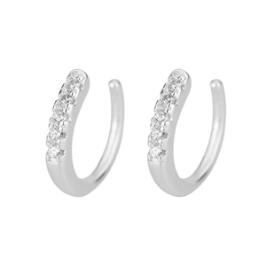 Minimalist silver ear cuffs with cubic zirconia inlay in a C-shaped clip design