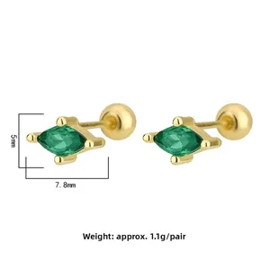 Detail of emerald marquise stud earrings with screw back design and sizing dimensions
