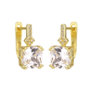 Elegant gold square-cut cubic zirconia hoop earrings with micro-pave accents