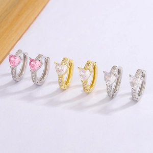 Boucles D'oreilles Créoles Coeur Zircone Base Cuivre Avec Tige En Argent Sterling 925 Bijoux Élégants Pour Femmes