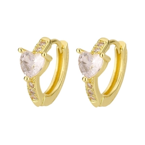 Élégantes boucles d'oreilles créoles dorées avec zircon rose en cœur et pavage