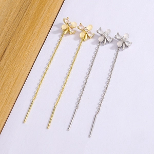Boucles Oreilles Pendantes Fleurs Cuivre Avec Pierre Oeil Chat Et Tige Argent Sterling 925 Pour Femmes Elégantes
