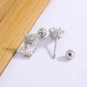 Mini S925 sterling silver zircon stud earrings with a secure screw-back ball closure