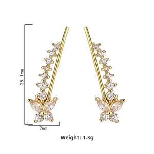 Zircon butterfly stud earrings featuring detailed dimensions of 25.1mm height and 7mm width