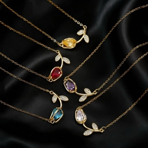 Tulip Flower Pendant Necklace Accessories Women Sweet Elegant Design Copper Zircon Jewelry