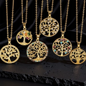 Collana con Pendente Albero della Vita Svuotato per Donna in Rame con Zirconia Intarsiata Placcato Oro Argento Gioielli