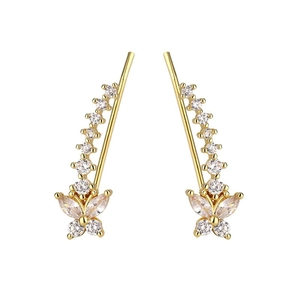 Elegant 18K gold butterfly crawler earrings with gradient cubic zirconia stones