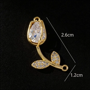 Detail of tulip pendant with waterdrop zircon and pavé setting in gold finish