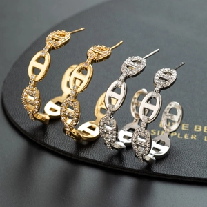 Niche Luxury Pig Nose Chain Link Hoop Earrings Copper With Cubic Zirconia Gold Silver Plated Elegant Jewelry For Women