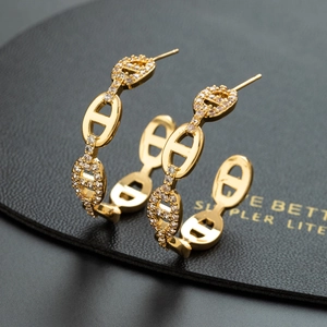 Elegant gold-plated pig nose hoop earrings with sparkling micro-pave zircons for women