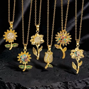 Elegante Collar de Colgante de Flor de Cobre Zirconia Para Mujeres Rosa Girasol Margarita Nácar Perla Joyería de Lujo de Moda Regalo