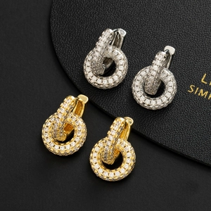 Copper Geometric Double Round Circle Hoop Earrings With Cubic Zirconia Pave Fashion Minimalist Jewelry For Women