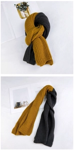 Detailed knit texture of ginger and dark grey two-tone thick winter scarf for couples