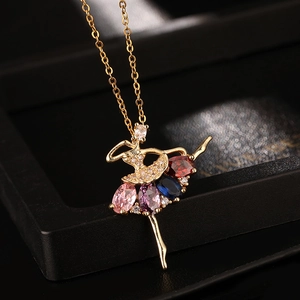Collana Pendente Ballerina Elegante Ragazza Che Danza Rame Zircone Colorato Gioielli Di Moda Per Donne