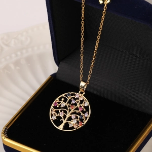 Levensboom Hanger Ketting Koper Zirkonia Hol Kleurrijk Fonkelend Religieuze Sieraden Voor Dames