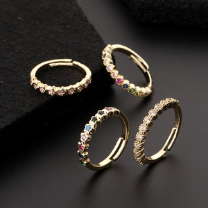 Star Geometric Open Ring Gold Plated Copper Colorful Zircon Rainbow Adjustable Fashion Jewelry For Women Elegant