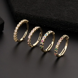 Set of four adjustable open rings with colorful zircon stars and beads in gold plating