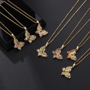 Collier Pendentif Papillon Libellule En Cuivre Avec Zircon Coloré Bijoux Animaux Tendance Pour Femmes