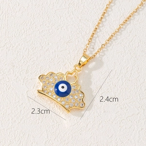 Bohemian gold evil eye pendant necklace with crown design and zircon stones for women