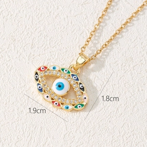 Bohemian evil eye pendant necklace with colorful enamel and zircon, size 1.9x1.8cm