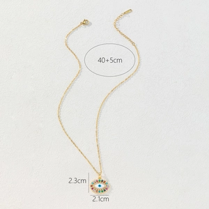 Dettagli della collana Evil Eye con dimensioni e pietre di zircone multicolore