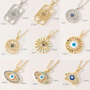 Bohemian evil eye pendant necklaces set with zircon and enamel in 3x3 grid display