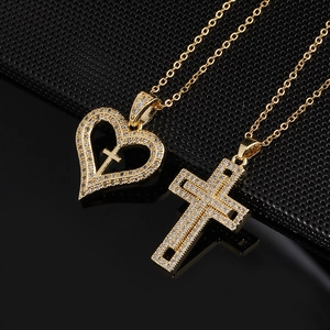 Collana Con Ciondolo A Cuore E Croce Rame Placcato Oro Zirconia Intarsiata Catena Per Clavicola Gioielli Hip Hop Da Donna
